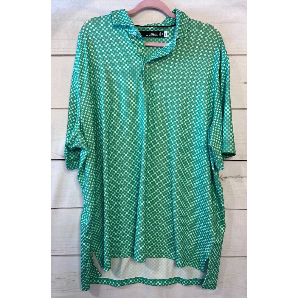 RLX Men's Performance Polo Size 2XL Green & White Print